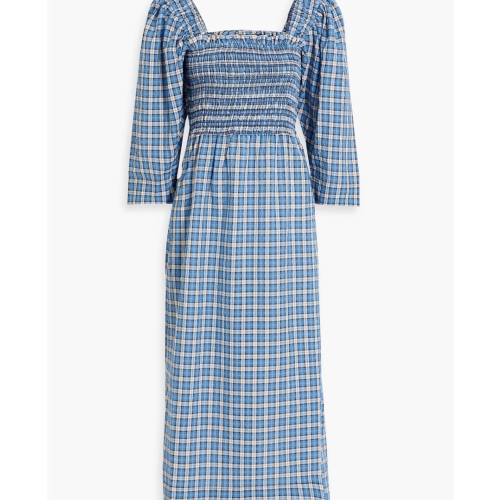 Ganni Blue seersucker Plaid Women's Dress